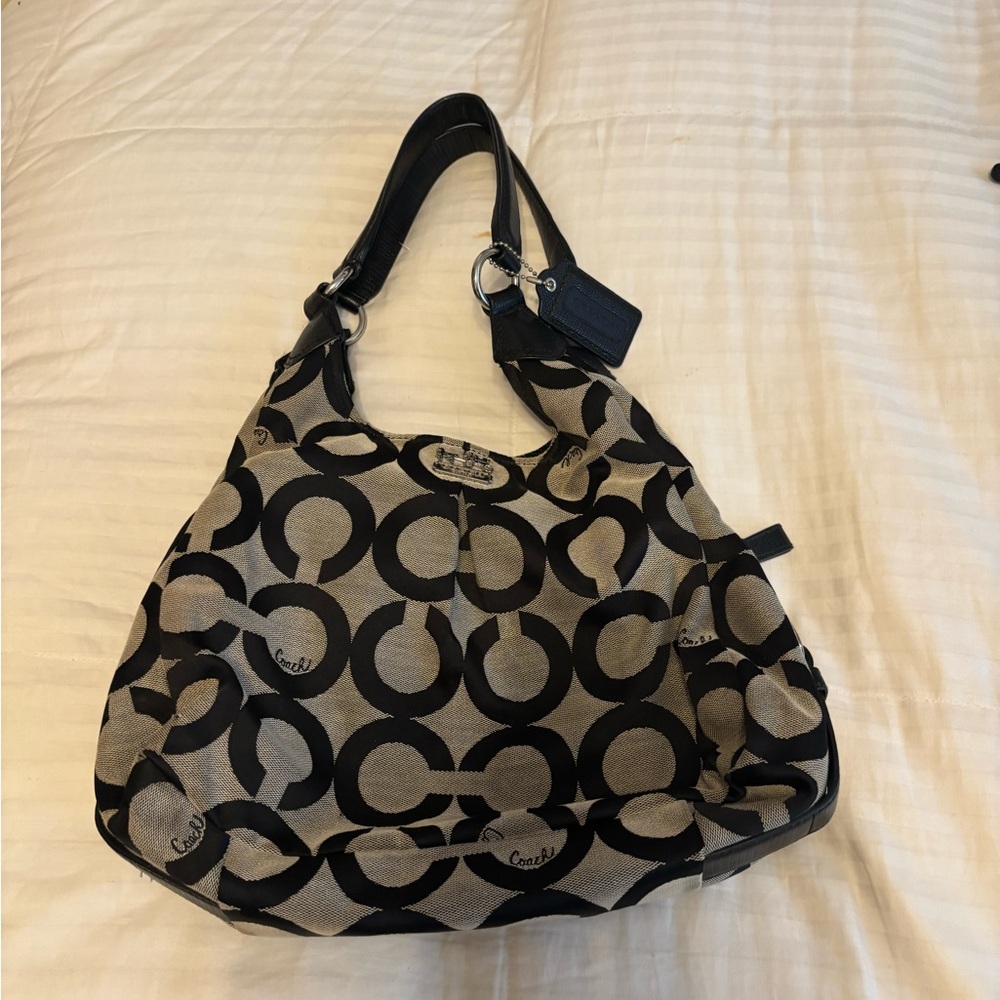 Coach Black and Tan Circle Pattern Shoulder Bag